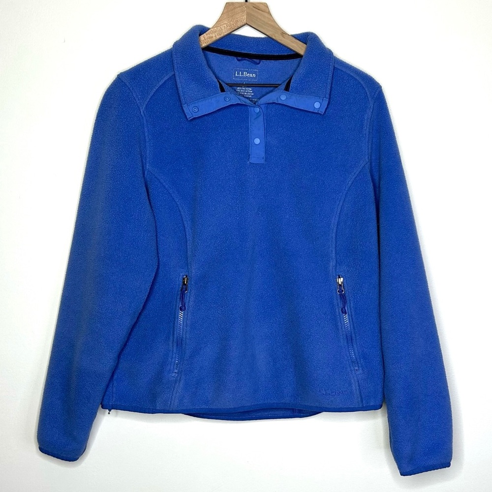 Like new! LL Bean bright blue button up fleece pull over jacket size L